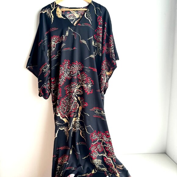 Natori Kimono Style Black Red Nightgown M - Picture 1 of 7